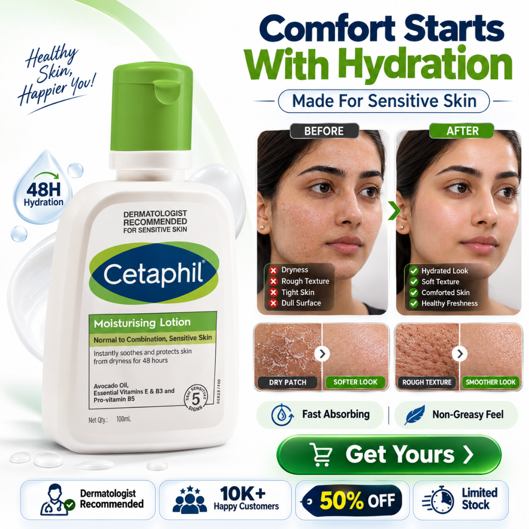 Cetaphil Moisturising Lotion – 48H Sensitive-Skin Hydration – Instantly Soothes & Protects Dry Skin – With Avocado Oil, Vitamin E, B3 & Pro-Vitamin B5 – For Normal to Combination, Sensitive Skin