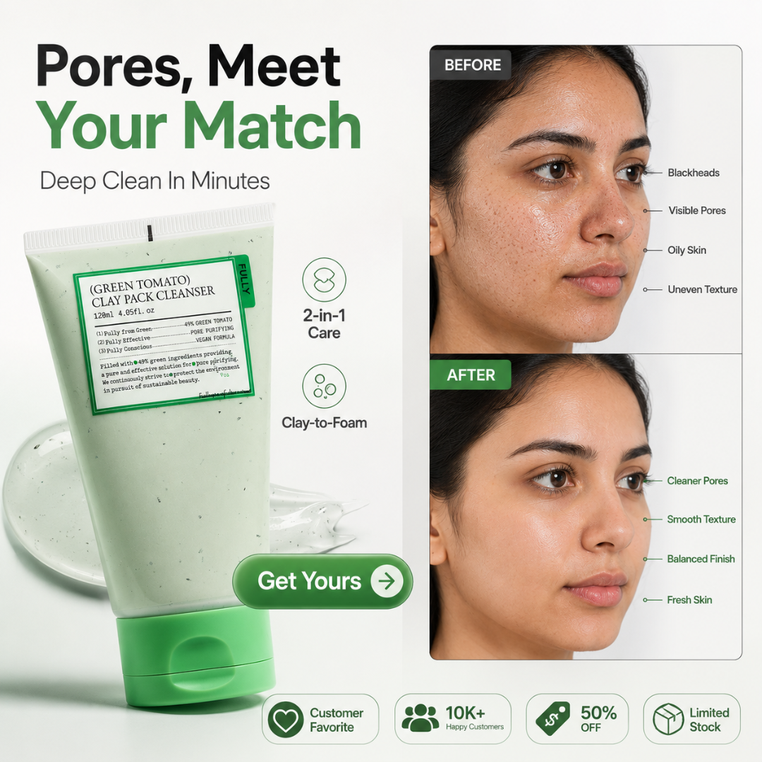 Green Tomato Clay Pack Cleanser – 2-in-1 Mask + Cleanser – Pore Purifying, Oil Control & Blackhead Care – For Enlarged Pores, Oily Skin & Uneven Texture – 120ml
