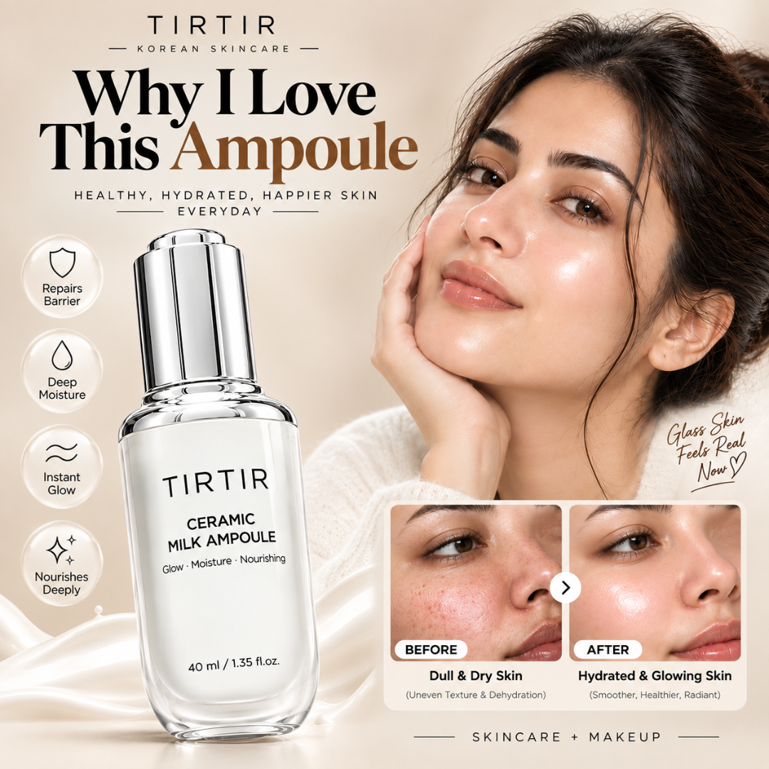 TIRTIR Ceramic Milk Ampoule – 3-in-1 Glow, Moisture & Nourishing Face Serum – 50-Hour Hydration & Barrier Repair
