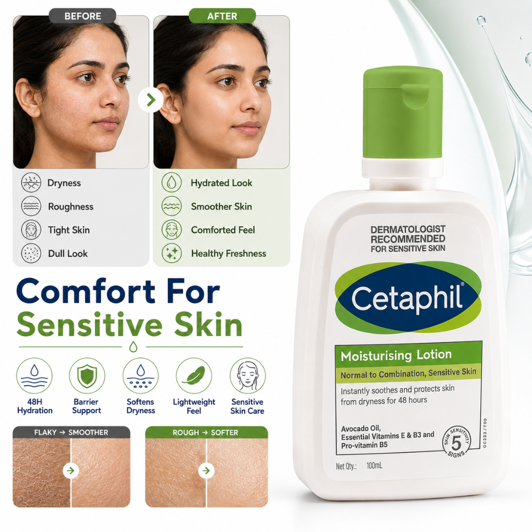 Cetaphil Moisturising Lotion – 48H Sensitive-Skin Hydration – Instantly Soothes & Protects Dry Skin – With Avocado Oil, Vitamin E, B3 & Pro-Vitamin B5 – For Normal to Combination, Sensitive Skin