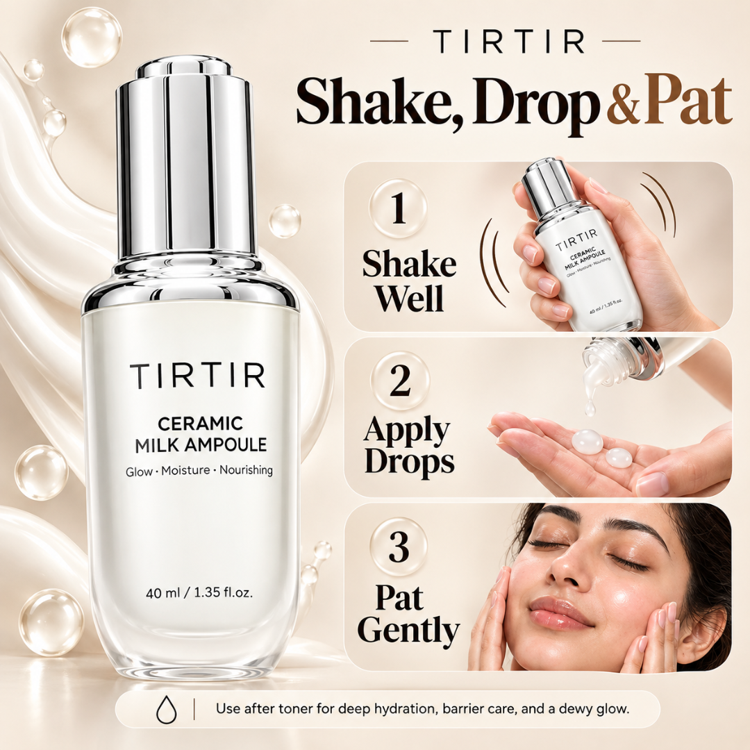 TIRTIR Ceramic Milk Ampoule – 3-in-1 Glow, Moisture & Nourishing Face Serum – 50-Hour Hydration & Barrier Repair