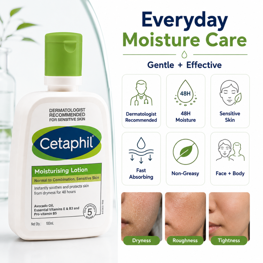 Cetaphil Moisturising Lotion – 48H Sensitive-Skin Hydration – Instantly Soothes & Protects Dry Skin – With Avocado Oil, Vitamin E, B3 & Pro-Vitamin B5 – For Normal to Combination, Sensitive Skin