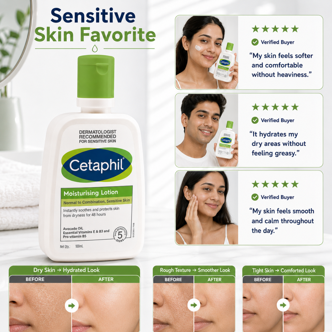 Cetaphil Moisturising Lotion – 48H Sensitive-Skin Hydration – Instantly Soothes & Protects Dry Skin – With Avocado Oil, Vitamin E, B3 & Pro-Vitamin B5 – For Normal to Combination, Sensitive Skin