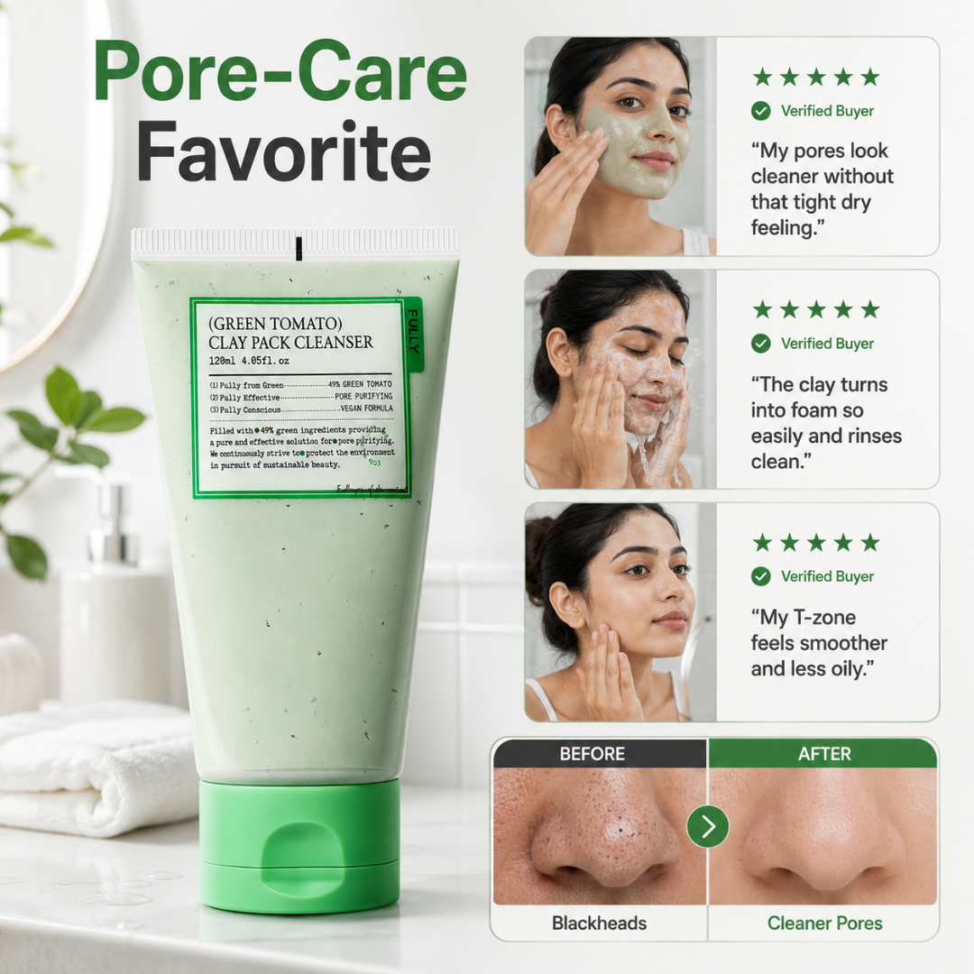 Green Tomato Clay Pack Cleanser – 2-in-1 Mask + Cleanser – Pore Purifying, Oil Control & Blackhead Care – For Enlarged Pores, Oily Skin & Uneven Texture – 120ml