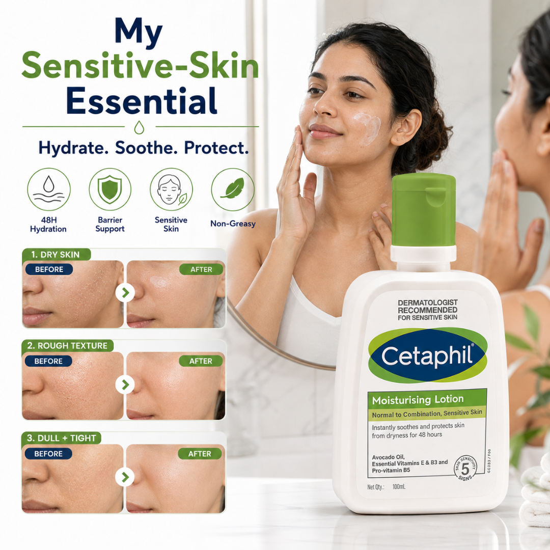 Cetaphil Moisturising Lotion – 48H Sensitive-Skin Hydration – Instantly Soothes & Protects Dry Skin – With Avocado Oil, Vitamin E, B3 & Pro-Vitamin B5 – For Normal to Combination, Sensitive Skin